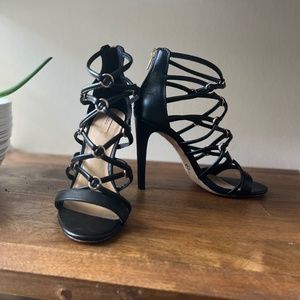 Black Aldo Heels With Gold Detail